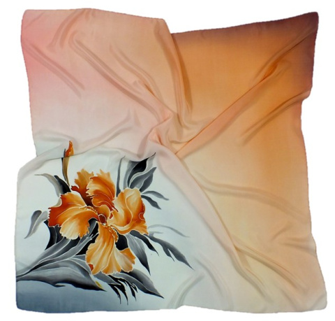AM-004 Hand-painted silk scarf with flowers, 90x90cm