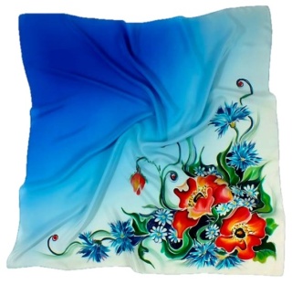 Hand-painted Silk Scarf Flowers, 90x90cm AM-128