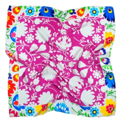 AD7-002 Silk Scarf Printed - Łowicki pattern, 68x68cm