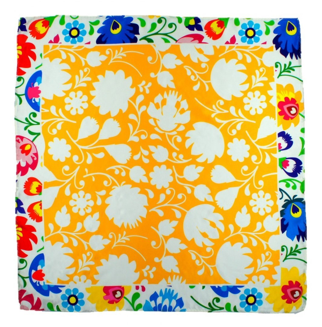 AD6-009 Silk Scarf Printed - Łowicki pattern, 65x65cm