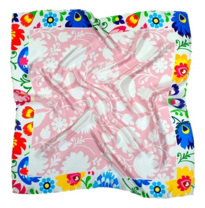 AD7-022 Silk Scarf Printed - Łowicki pattern, 68x68cm