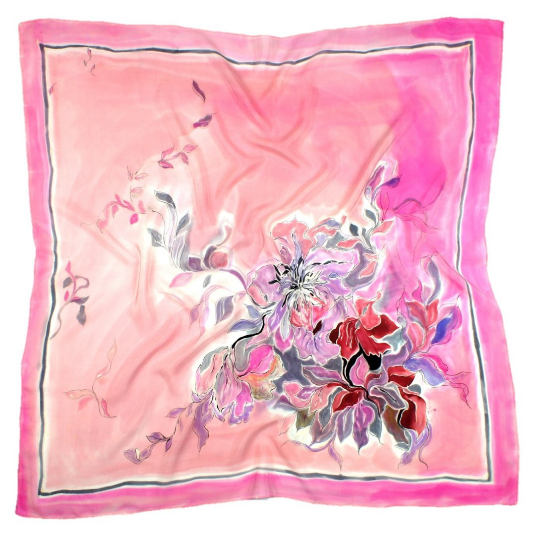 AM-401 Hand-painted silk scarf, 90x90cm (1)