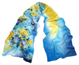 SZ-214 Blue-yellow silk scarf hand-painted, 170x45 cm