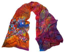 SZ-218 Multicolored Hand Painted Silk Scarf, 170x45 cm