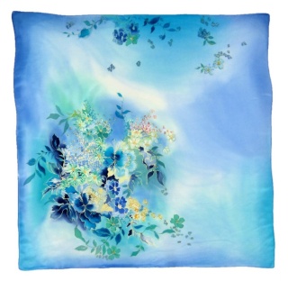 AM-362 Blue Hand Painted Silk Scarf, 90x90cm