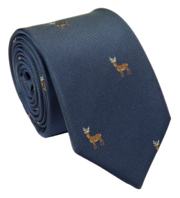 Navy blue and gray tie for a hunter with a deer