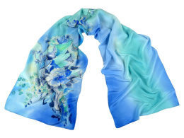 SZ-224 Blue-green silk scarf hand-painted, 170x45 cm