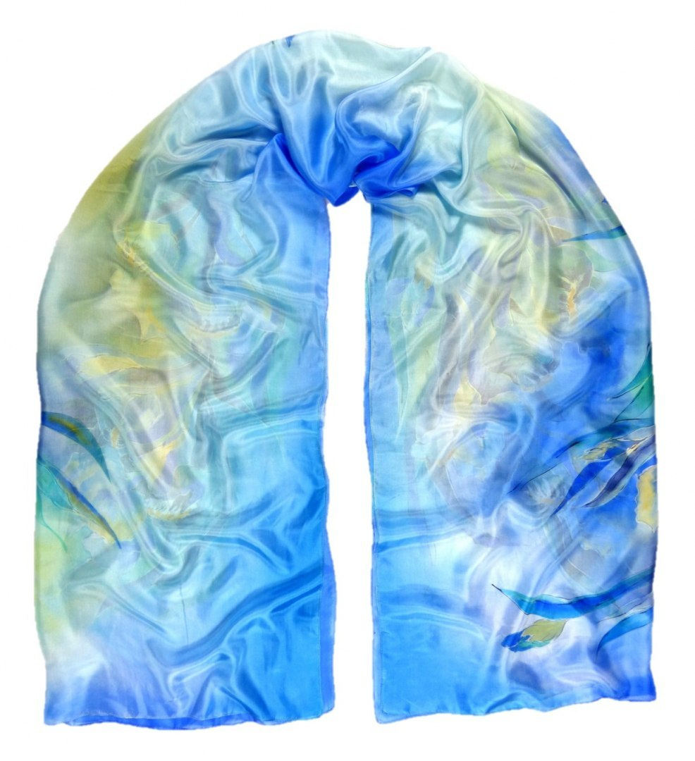 Large Blue Hand-painted Scarf, 250x90 cm (2)