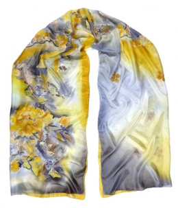 SZM-003 Large Yellow Silk Scarf Hand Painted, 250x90 cm
