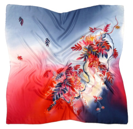 AM-411 Blue-Red Hand Painted Silk Scarf, 90x90cm
