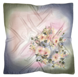 AM-416 Gray-pink Hand Painted Silk Scarf, 90x90cm