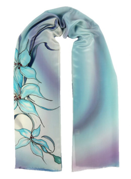 SZ-231 Turquoise-violet Hand Painted Silk Scarf, 170x45 cm