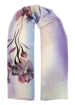 SZ-236 Violet-beige Hand Painted Silk Scarf, 170x45 cm