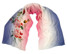 SZ-241 Pink and blue Hand Painted Silk Scarf, 170x45 cm