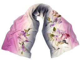 SZ-250 Pink-gray Hand Painted Silk Scarf, 170x45 cm