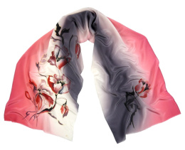 SZ-252 Gray-pink Hand Painted Silk Scarf, 170x45 cm