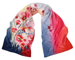 SZ-264 Blue-red Hand Painted Silk Scarf, 170x45 cm