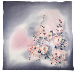 AM-419 Gray-pink Hand Painted Silk Scarf, 90x90cm