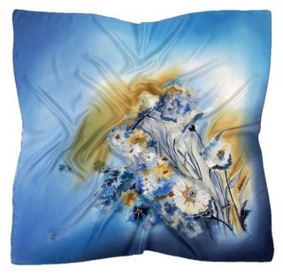 Apaszka jedwabna, ręcznie malowana, Złota poświata 90x90cm AM-420