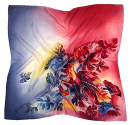 AM-424 Blue-Red Hand Painted Silk Scarf, 90x90cm
