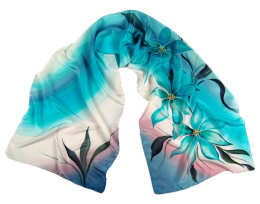 SZ-276 Turquoise-blue Hand Painted Silk Scarf, 170x45 cm