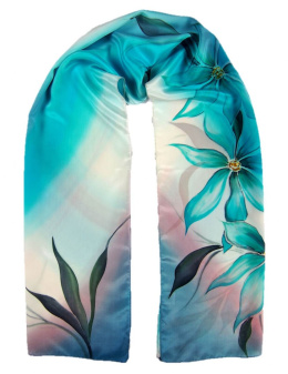 SZ-276 Turquoise-blue Hand Painted Silk Scarf, 170x45 cm