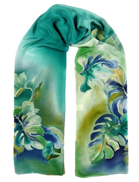 SZ-279 Jedwabny Szal Ręcznie Malowany, 170x45cm (2)