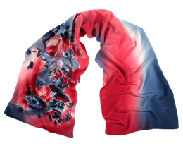 SZ-286 Blue-Red Hand Painted Silk Scarf, 170x45 cm