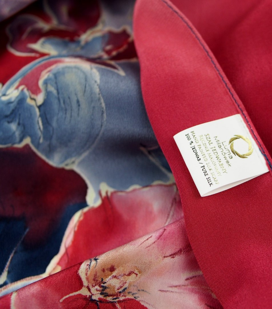 SZ-203 Red-blue Hand Painted Silk Scarf, 170x45 cm