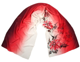 SZ-091 White-Red Hand Painted Silk Scarf, 170x45 cm
