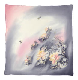 AM-480 Gray-pink Hand Painted Silk Scarf, 90x90cm