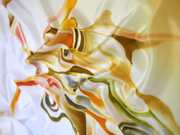 SZ-312 Yellow-white silk scarf hand-painted, 170x45 cm