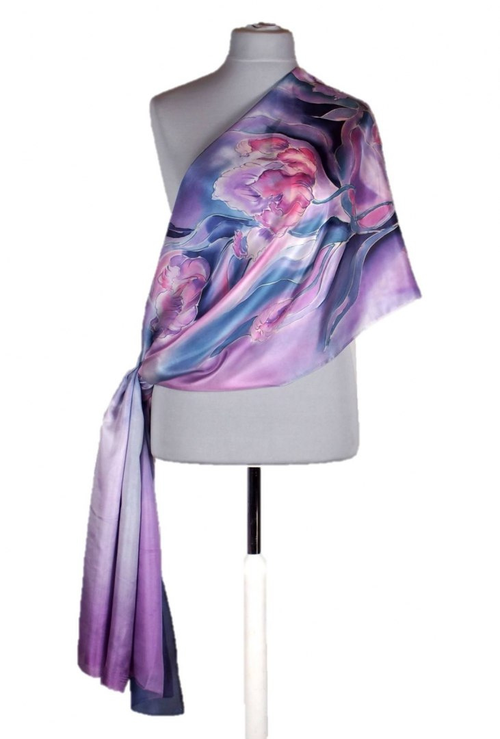 SZM-024 Hand-painted silk scarf, 250x90 cm (1)