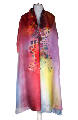 SZM-030 Large Red Hand-Painted Silk Scarf, 250x90 cm