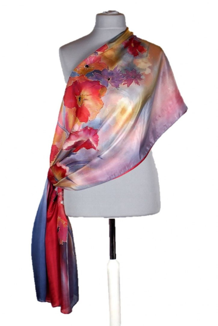 SZM-033 Hand-painted silk scarf, 250x90 cm (1)