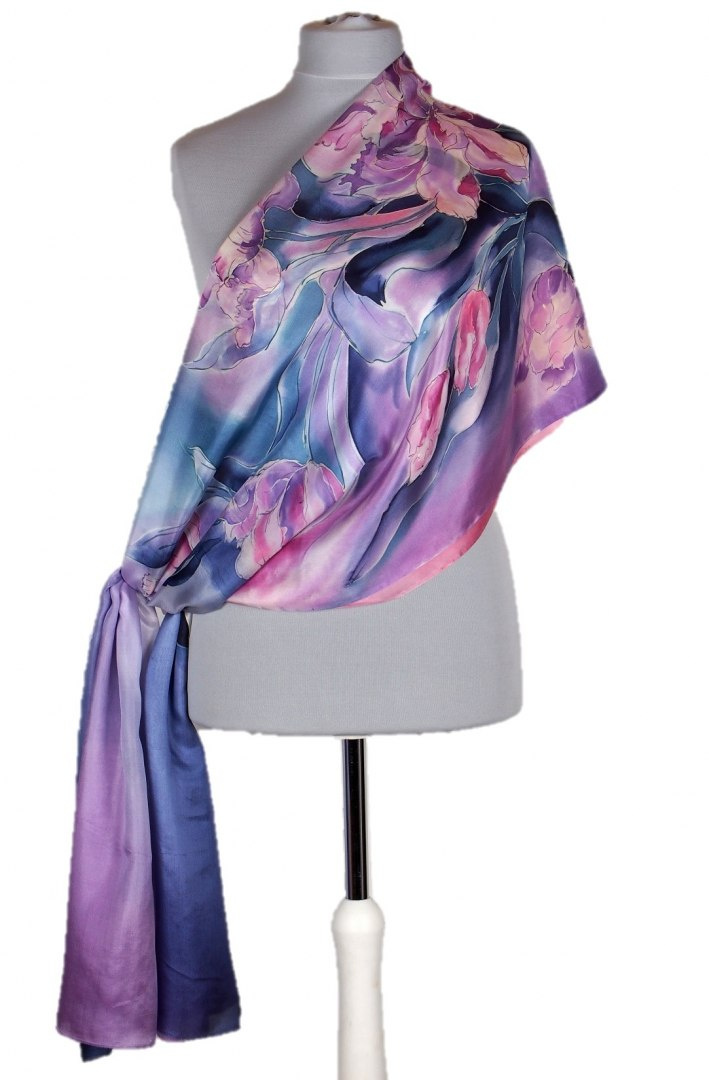 SZM-038 Hand-painted silk scarf, 250x90 cm (1)