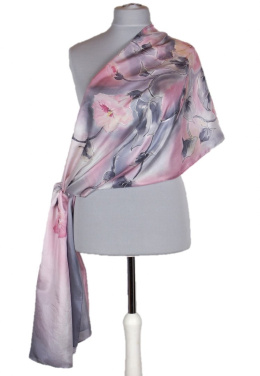 SZM-041 Large Gray-Pink Hand-Painted Silk Scarf, 250x90cm