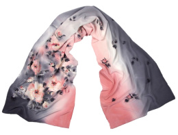 SZ-320 Pink-gray Hand Painted Silk Scarf, 170x45 cm
