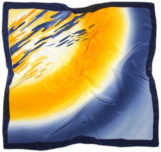 AM-671 Granatowo-żółta Apaszka Jedwabna Ręcznie Malowana, 90x90cm