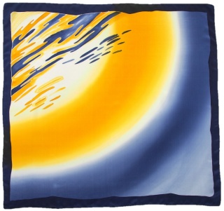 AM-671 Granatowo-żółta Apaszka Jedwabna Ręcznie Malowana, 90x90cm