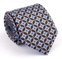 Brown Silk Tie with Blue Patterns - MILANO