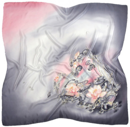 AM-682 Gray-pink Hand Painted Silk Scarf, 90x90cm