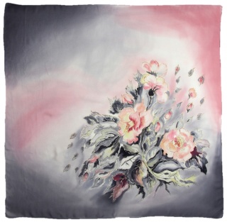 AM-681 Gray-pink Hand Painted Silk Scarf, 90x90cm