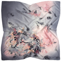 AM-753 Gray-pink Hand Painted Silk Scarf, 90x90cm