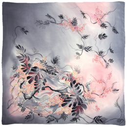 AM-753 Gray-pink Hand Painted Silk Scarf, 90x90cm