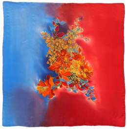 AM-685 Red-blue Hand Painted Silk Scarf, 90x90cm