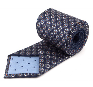 Navy silk tie with flowers - MILANO