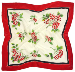 AM-842 Red-white Hand Painted Silk Scarf, 90x90cm