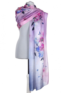 SZM-066 Large Pink and Purple Hand-Painted Silk Scarf, 250x90cm