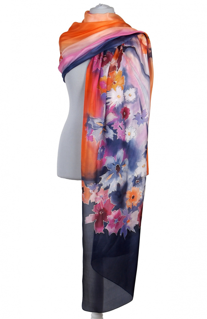 SZM-069 Hand-painted silk scarf, 250x90 cm